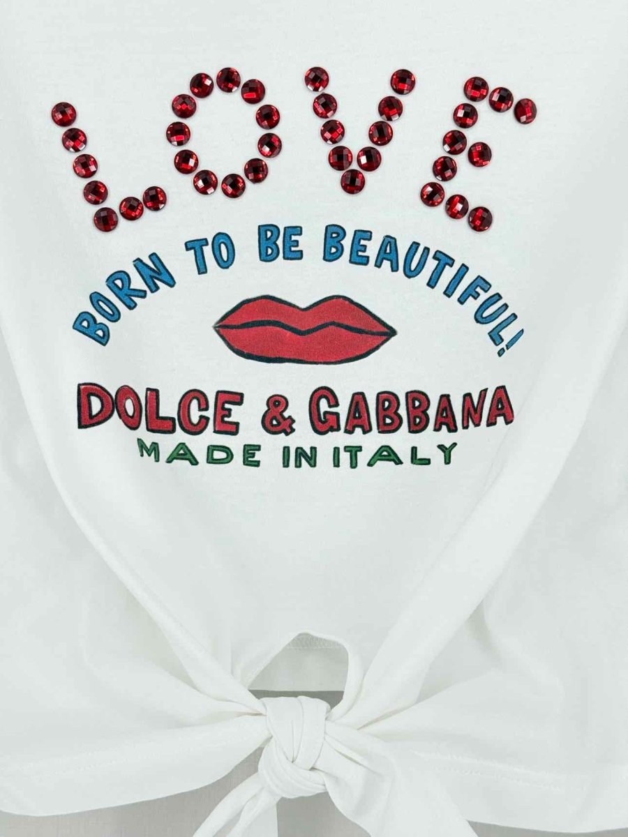 Pre - loved DOLCE & GABBANA Cropped White Logo Print Size US 6 Top at Reems Closet