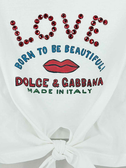 Pre - loved DOLCE & GABBANA Cropped White Logo Print Size US 6 Top at Reems Closet