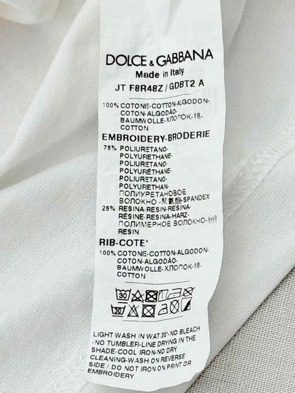 Pre - loved DOLCE & GABBANA Cropped White Logo Print Size US 6 Top at Reems Closet