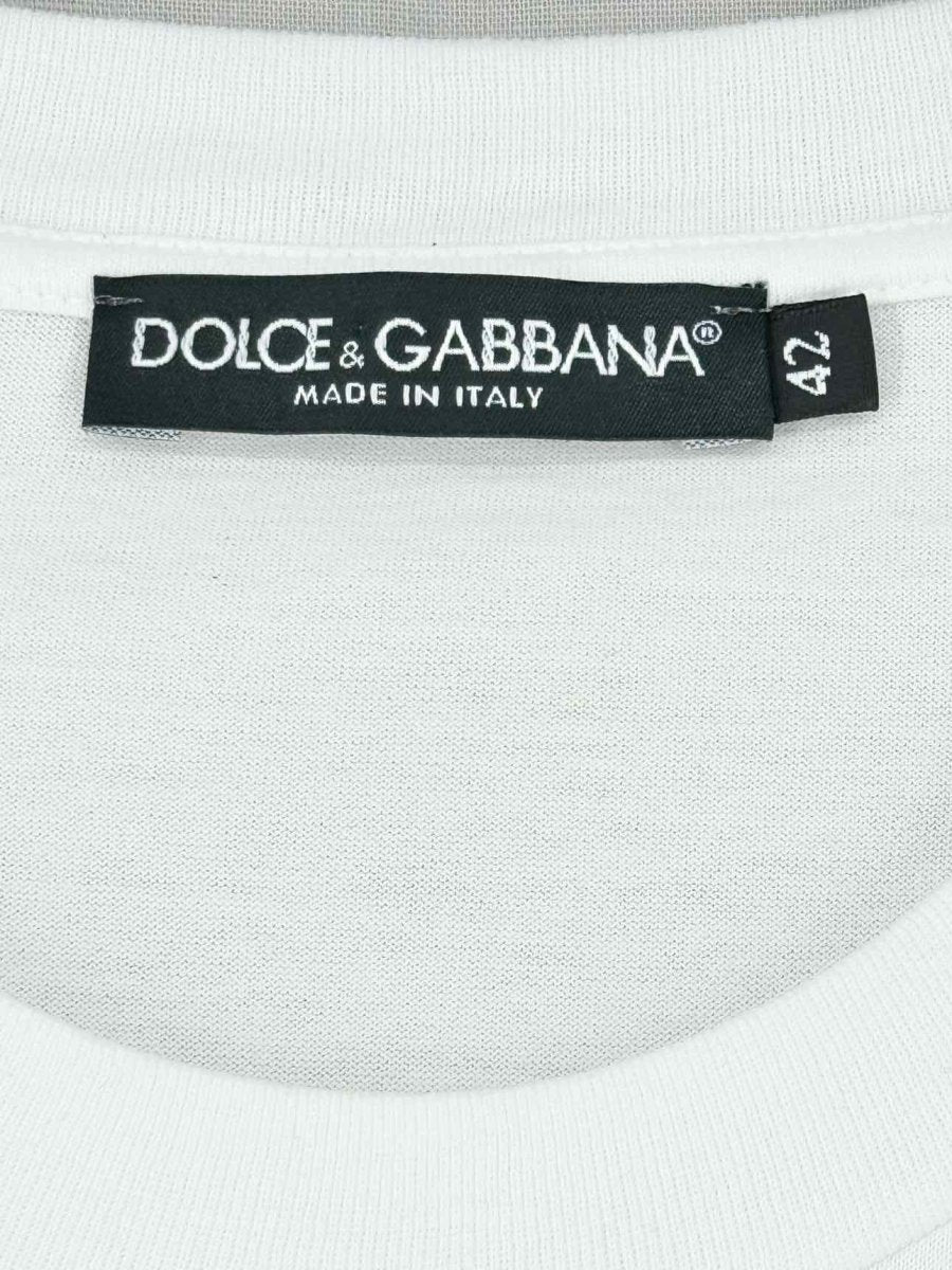 Pre - loved DOLCE & GABBANA Cropped White Logo Print Size US 6 Top at Reems Closet