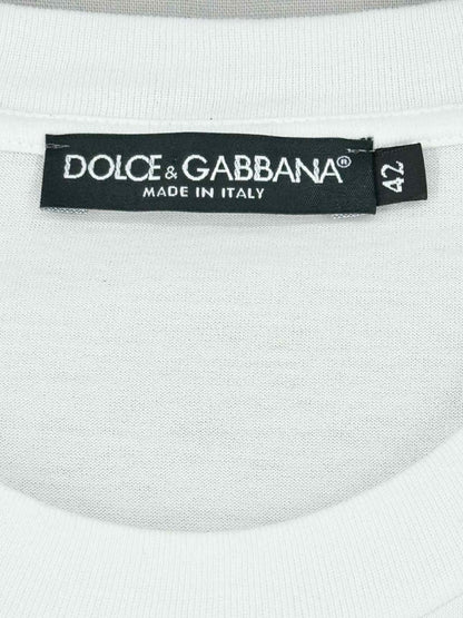 Pre - loved DOLCE & GABBANA Cropped White Logo Print Size US 6 Top at Reems Closet