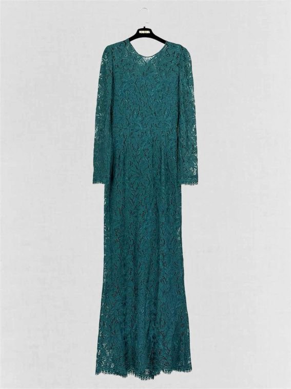 Pre-loved DOLCE & GABBANA Green Lace Size US 8 Long Dress at Reems Closet