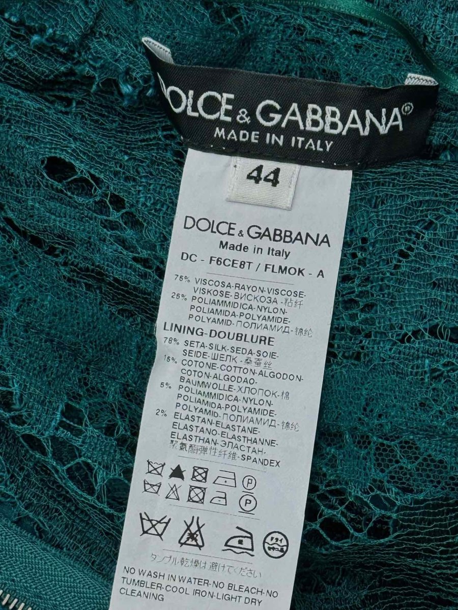 Pre-loved DOLCE & GABBANA Green Lace Size US 8 Long Dress at Reems Closet