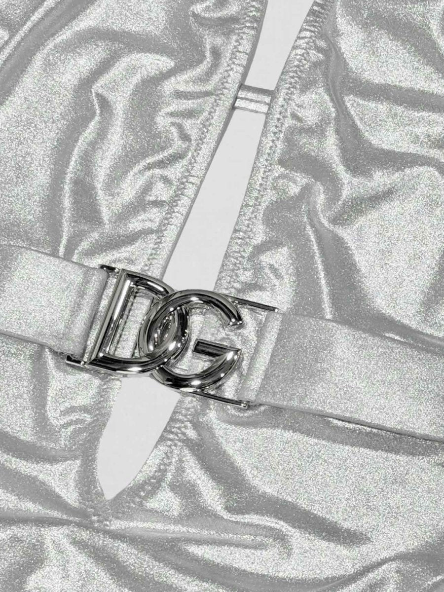 Pre - loved DOLCE & GABBANA Logo Plaque Silver Size Medium Swimsuit at Reems Closet