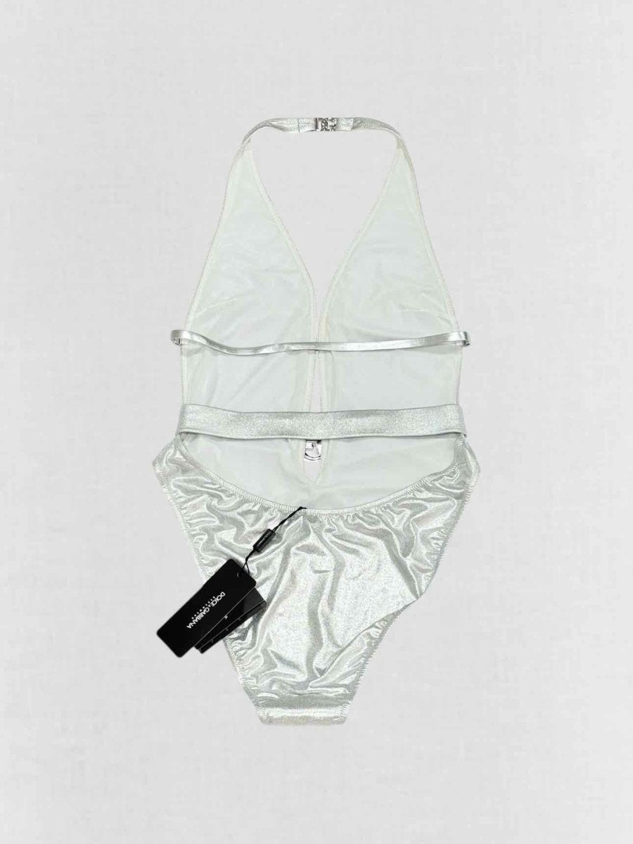 Pre - loved DOLCE & GABBANA Logo Plaque Silver Size Medium Swimsuit at Reems Closet