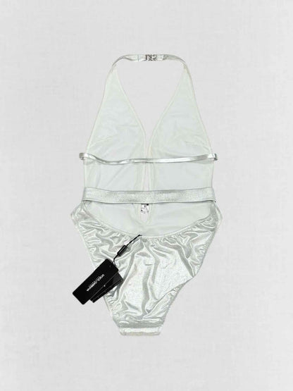 Pre - loved DOLCE & GABBANA Logo Plaque Silver Size Medium Swimsuit at Reems Closet