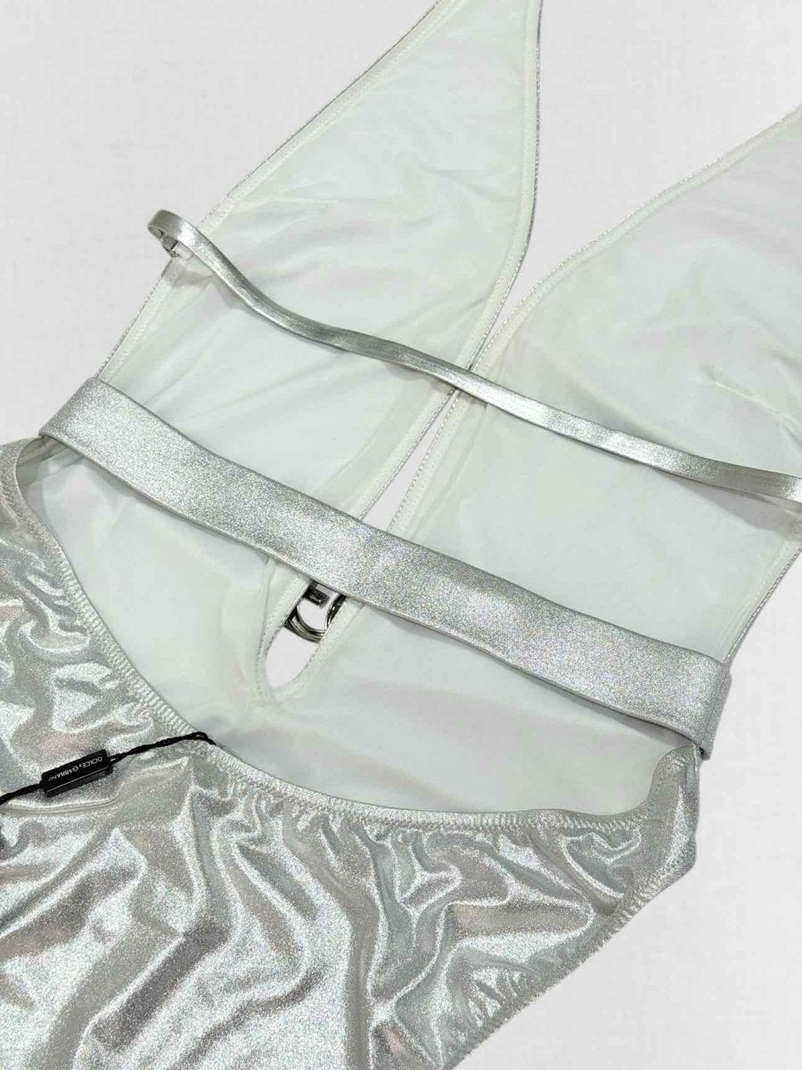 Pre - loved DOLCE & GABBANA Logo Plaque Silver Size Medium Swimsuit at Reems Closet