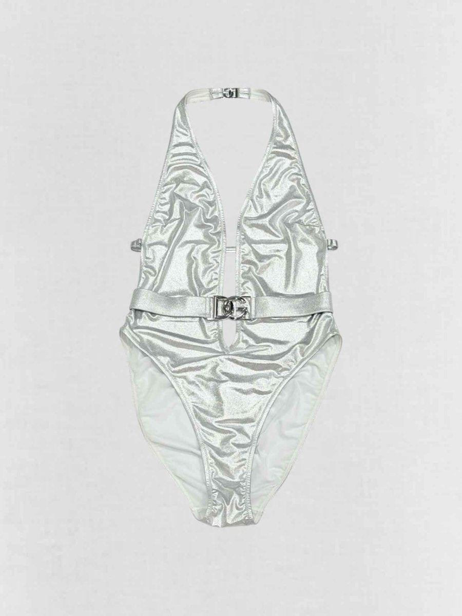 Pre - loved DOLCE & GABBANA Logo Plaque Silver Size Medium Swimsuit at Reems Closet