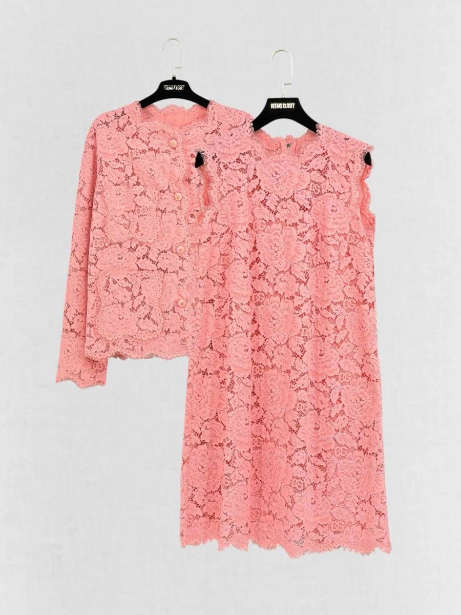Pre - loved DOLCE & GABBANA Pink Lace Size Medium Outfit Set at Reems Closet