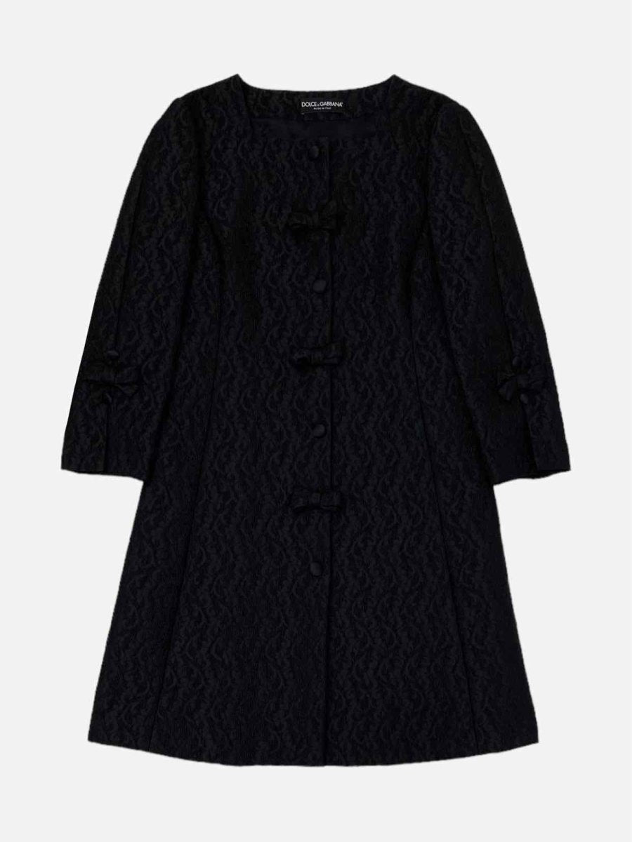 Pre - loved DOLCE & GABBANA Runway Black Jacquard Coat at Reems Closet