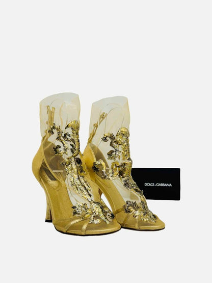 Pre - loved DOLCE & GABBANA Runway Gold Heeled Sandals 38 at Reems Closet