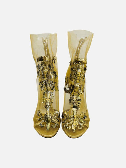 Pre - loved DOLCE & GABBANA Runway Gold Heeled Sandals 38 at Reems Closet