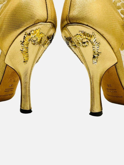 Pre - loved DOLCE & GABBANA Runway Gold Heeled Sandals 38 at Reems Closet