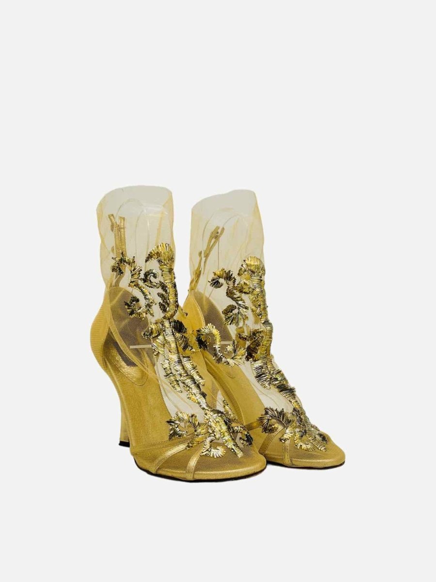 Pre - loved DOLCE & GABBANA Runway Gold Heeled Sandals 38 at Reems Closet