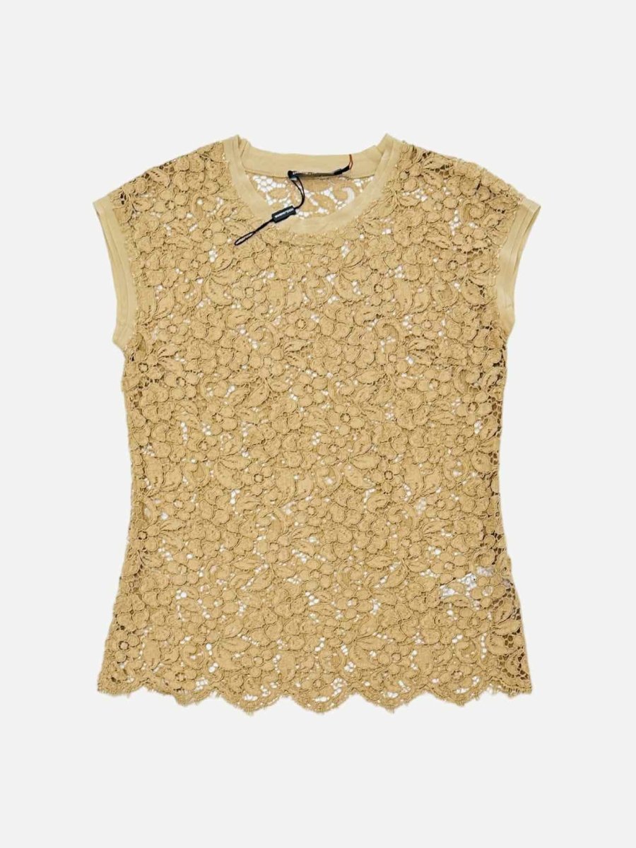 Pre - loved DOLCE & GABBANA Sleeveless Beige Lace Top at Reems Closet