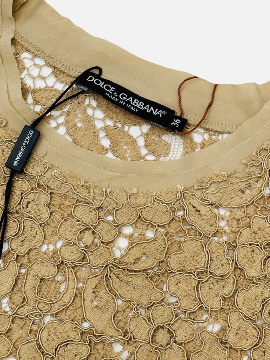 Pre - loved DOLCE & GABBANA Sleeveless Beige Lace Top at Reems Closet