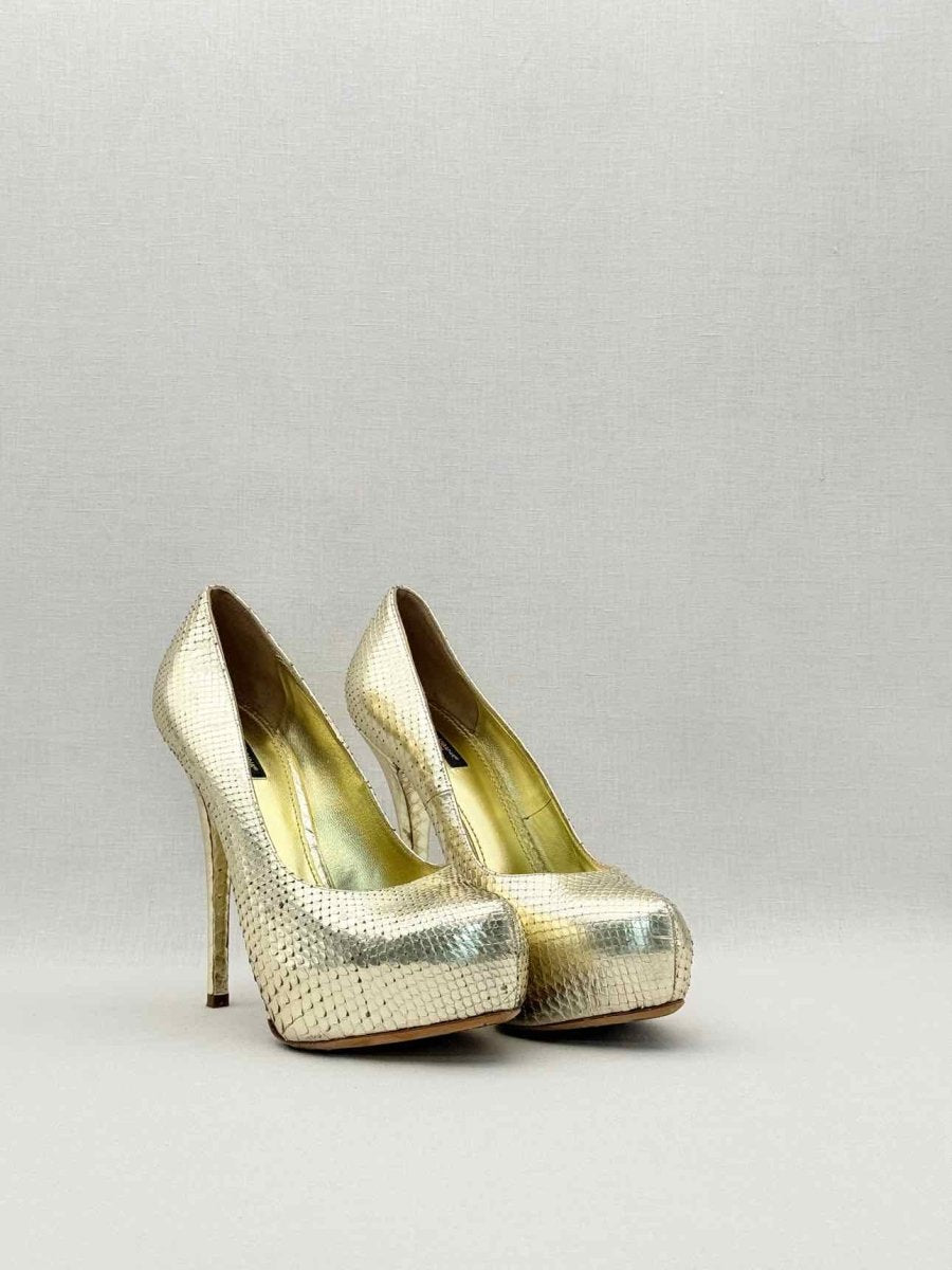 Pre-loved DOLCE & GABBANA Stiletto Metallic Gold Size EU 40 Pumps at Reems Closet