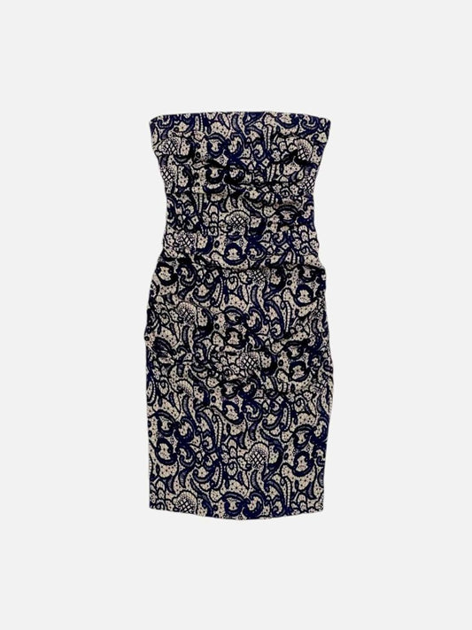 Pre - loved DOLCE & GABBANA Strapless Black & Cream Printed Dress at Reems Closet