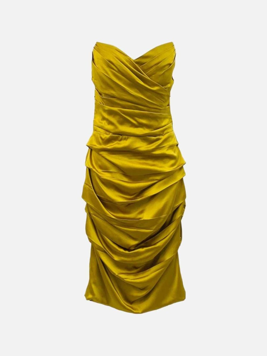 Pre - loved DOLCE & GABBANA Strapless Gold Mini Dress at Reems Closet