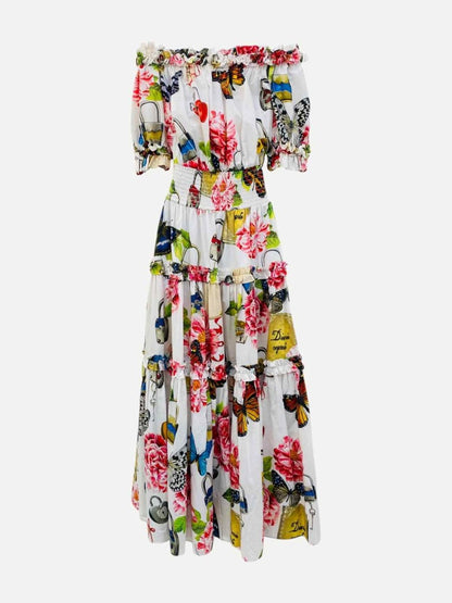 Pre - loved DOLCE & GABBANA White Multicolor Maxi Dress at Reems Closet