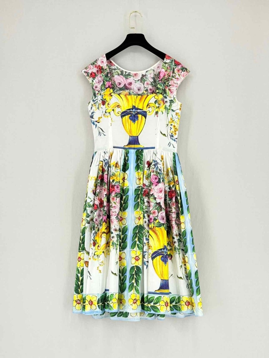Pre - loved DOLCE & GABBANA White Multicolor Size US 4 Midi Dress at Reems Closet