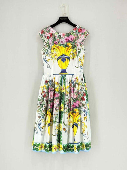 Pre - loved DOLCE & GABBANA White Multicolor Size US 4 Midi Dress at Reems Closet
