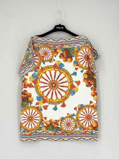 Pre - loved DOLCE & GABBANA White Multicolor Size US 8 Short Dress at Reems Closet