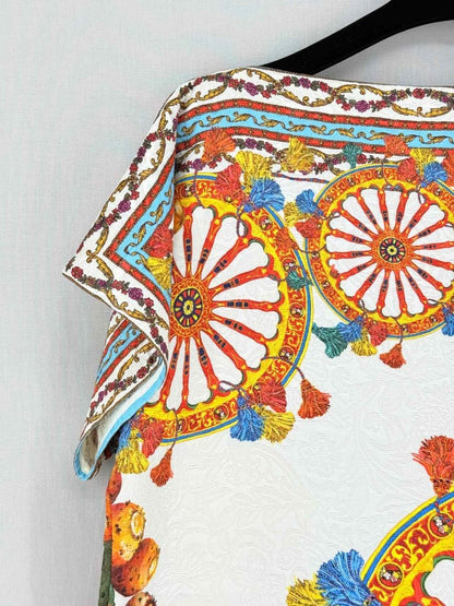 Pre - loved DOLCE & GABBANA White Multicolor Size US 8 Short Dress at Reems Closet