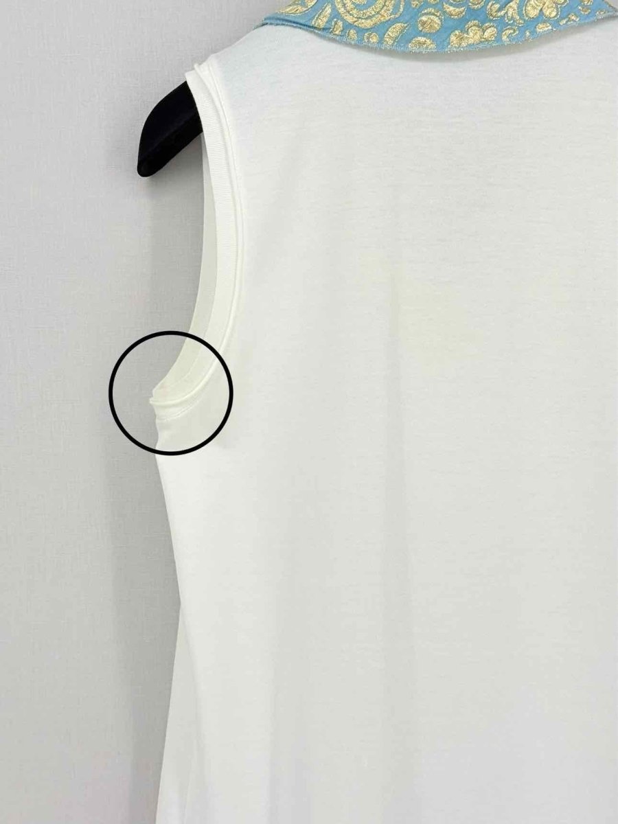 Pre - loved DOLCE & GABBANA White w/ Blue & Gold Size US 2 Top at Reems Closet