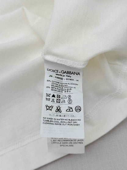Pre - loved DOLCE & GABBANA White w/ Blue & Gold Size US 2 Top at Reems Closet