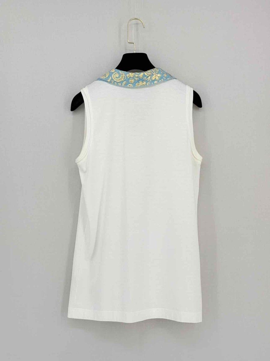 Pre - loved DOLCE & GABBANA White w/ Blue & Gold Size US 2 Top at Reems Closet