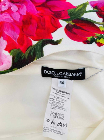 Pre - loved DOLCE & GABBANA White w/ Pink Floral Print Midi Dress at Reems Closet