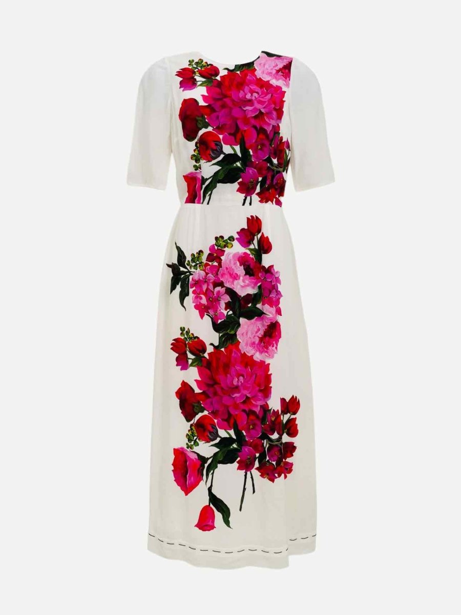 Pre - loved DOLCE & GABBANA White w/ Pink Floral Print Midi Dress at Reems Closet