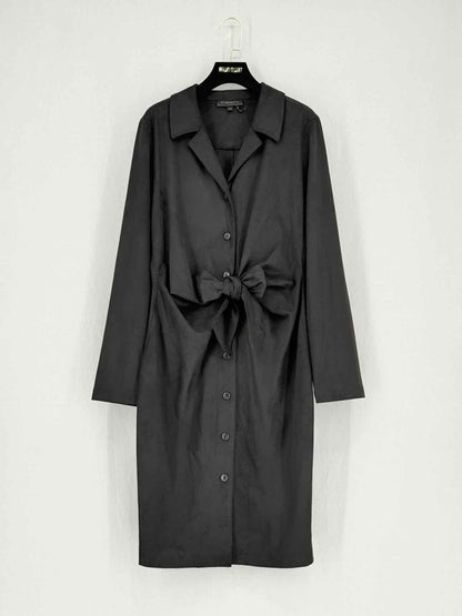 Pre - loved DONNA KARAN Tie Front Black Size US 8 Knee Length Dress at Reems Closet