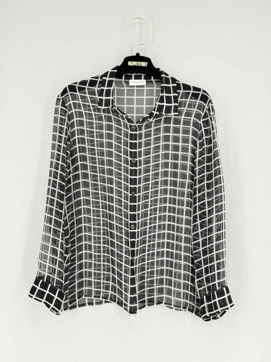 Pre - loved DRIES VAN NOTEN Black & White Check Size US 4 Top at Reems Closet