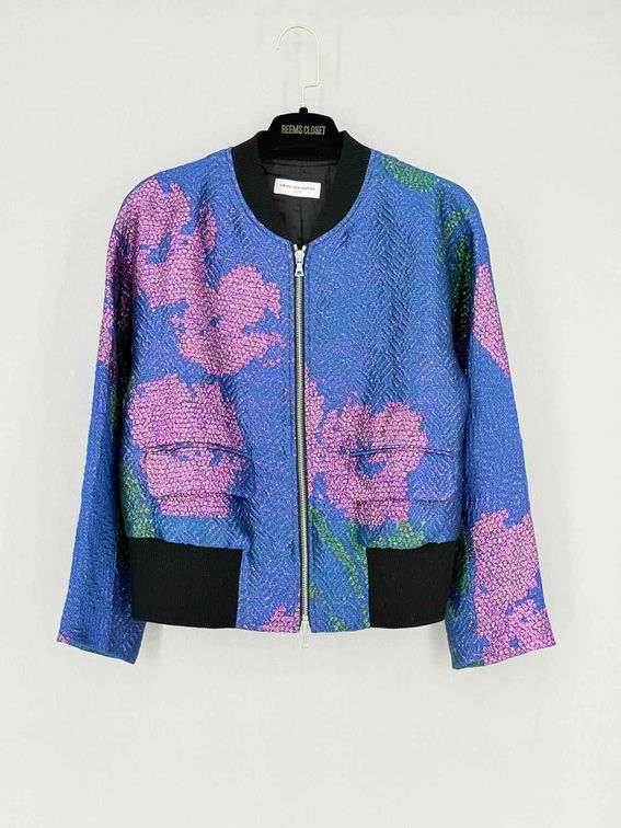 Pre - loved DRIES VAN NOTEN Blue Multicolor Jacquard Jacket at Reems Closet