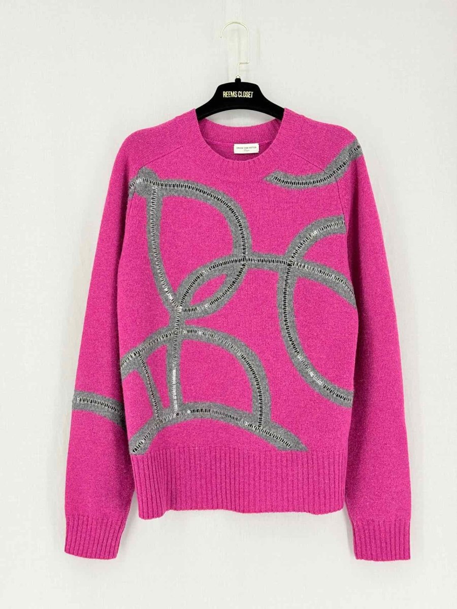 Pre - loved DRIES VAN NOTEN Fuchsia & Grey Size Large Sweater at Reems Closet