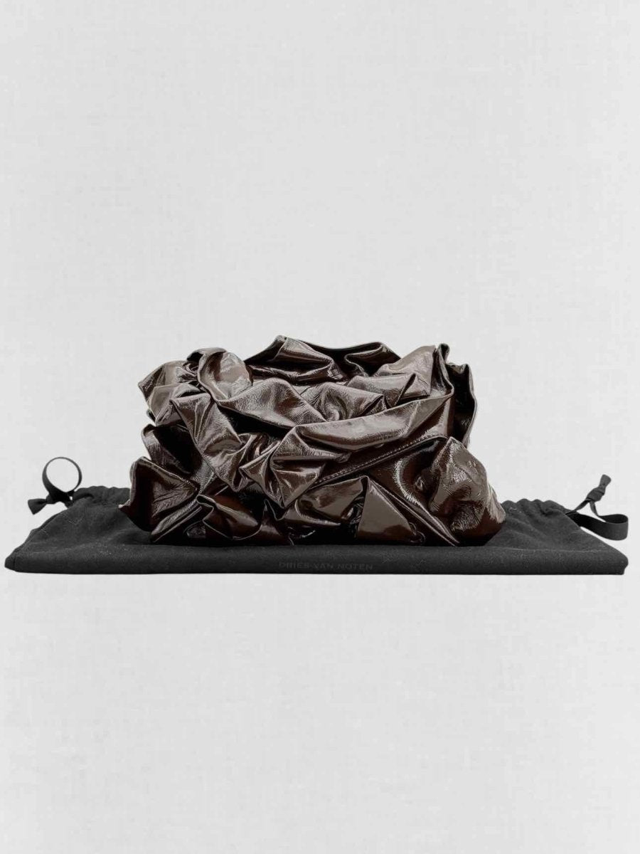 Pre - loved DRIES VAN NOTEN Ruffle Brown Clutch at Reems Closet