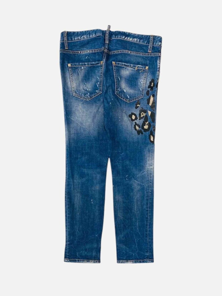 Pre - loved DSQUARED2 Blue Leopard Jeans at Reems Closet