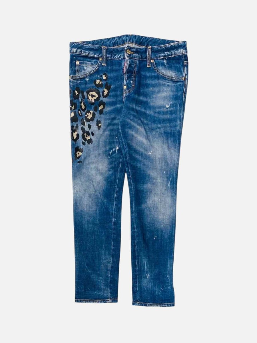 Pre - loved DSQUARED2 Blue Leopard Jeans at Reems Closet