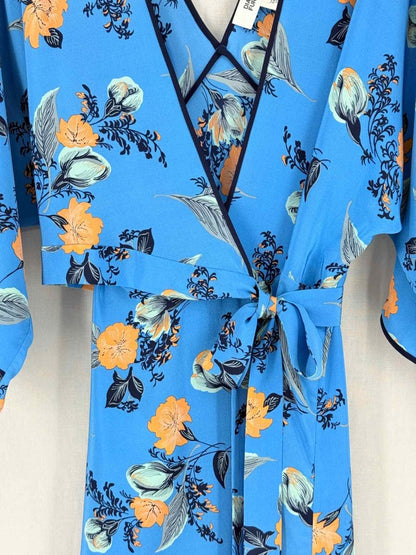 Pre - loved DVF Blue Multicolor Printed Size Medium Midi Dress at Reems Closet