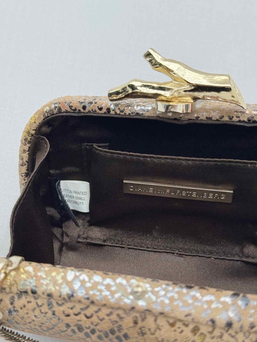Pre-loved DVF Lytton Minaudière Metallic Gold Clutch at Reems Closet
