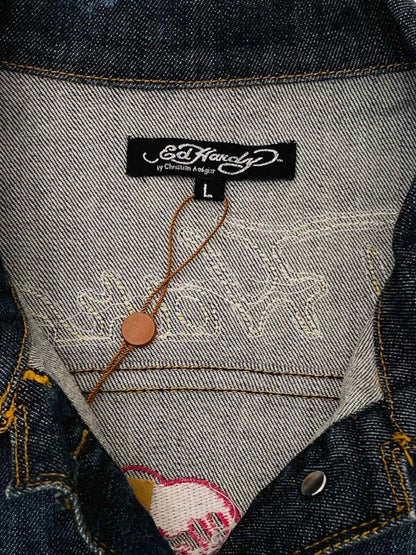 Pre-loved ED HARDY Denim Dark Grey Embroidered Jacket from Reems Closet