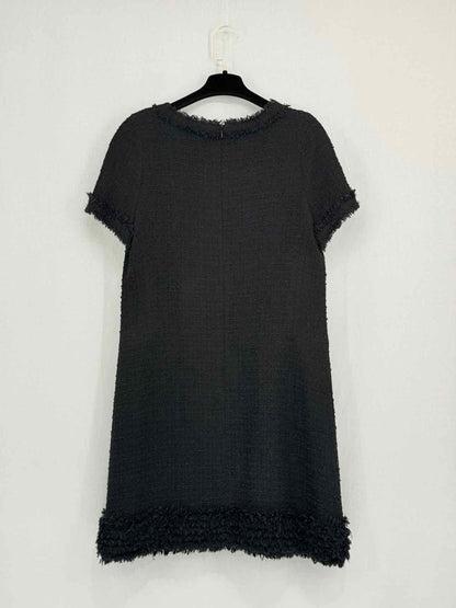 Pre - loved EDWARD ACHOUR Black Tweed Size US 10 Knee Length Dress at Reems Closet