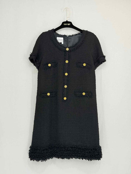 Pre - loved EDWARD ACHOUR Black Tweed Size US 10 Knee Length Dress at Reems Closet