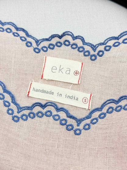 Pre - loved EKA Pink & Blue Embroidered Size Small Midi Dress at Reems Closet