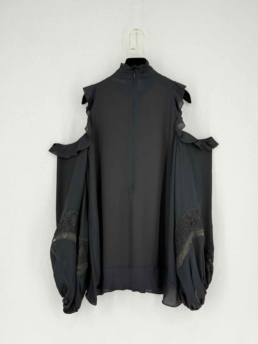 Pre - loved ELIE SAAB Black Ruffled Size US 4 Top at Reems Closet