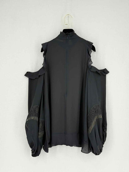 Pre - loved ELIE SAAB Black Ruffled Size US 4 Top at Reems Closet