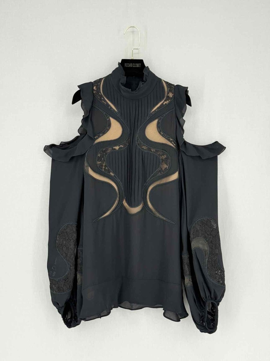 Pre - loved ELIE SAAB Black Ruffled Size US 4 Top at Reems Closet