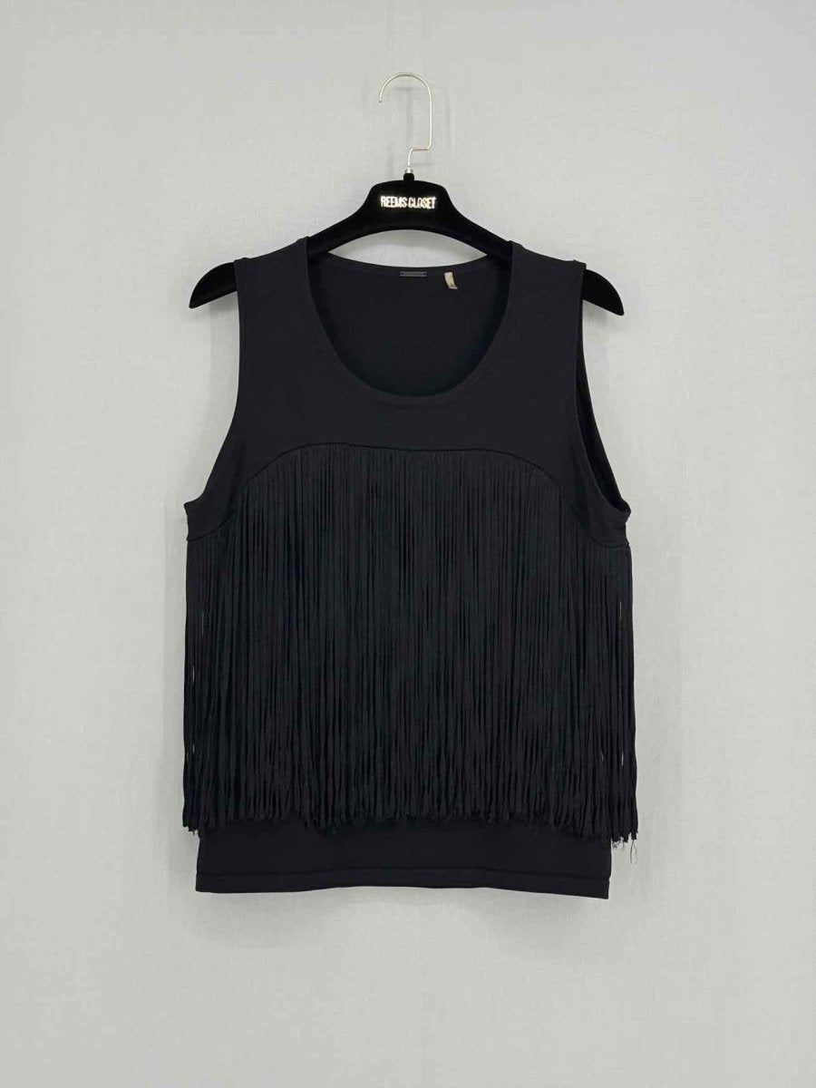 Pre - loved ELIE TAHARI Black Fringed Size Small Top at Reems Closet